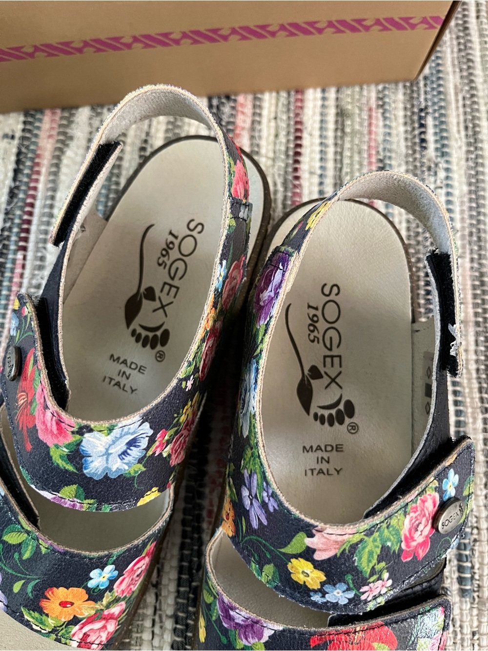 Sogex 1965 Comfort Italian Sandals Anatomic Floral Italy 36 Adjustable Fit Wedge - Picture 7 of 11
